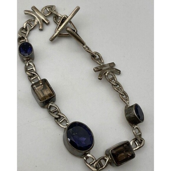 Smoky Quartz Iolite Silver 925 Bracelet Toggle - Picture 4 of 5